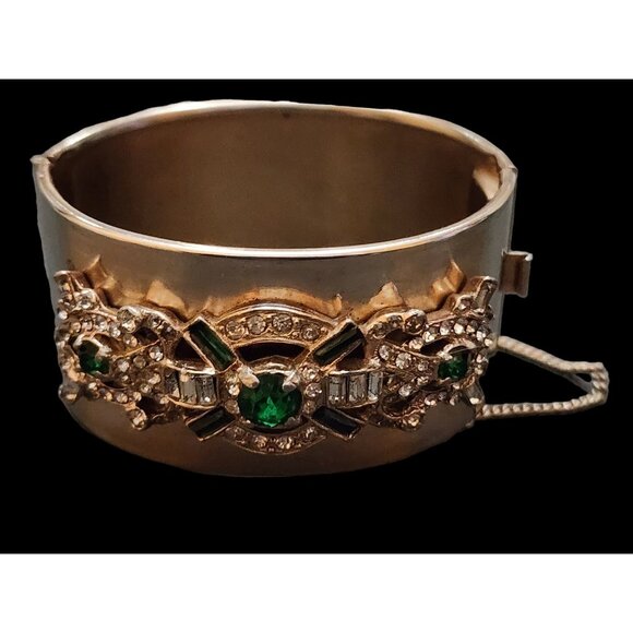 Beautiful Art Deco Wide Rhinestone Bangle Bracelet (A4869)